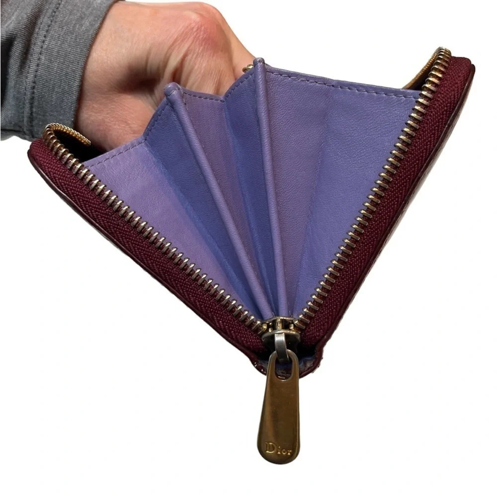 DIOR | Vintage Trotter Print Patent Leather Long Zip Wallet in Bordeaux/Lavender